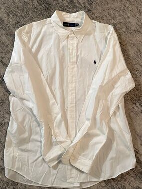 Ralph Lauren White Long-Sleeve Button-Up Dress Shirt with Navy Polo Logo 2XL
